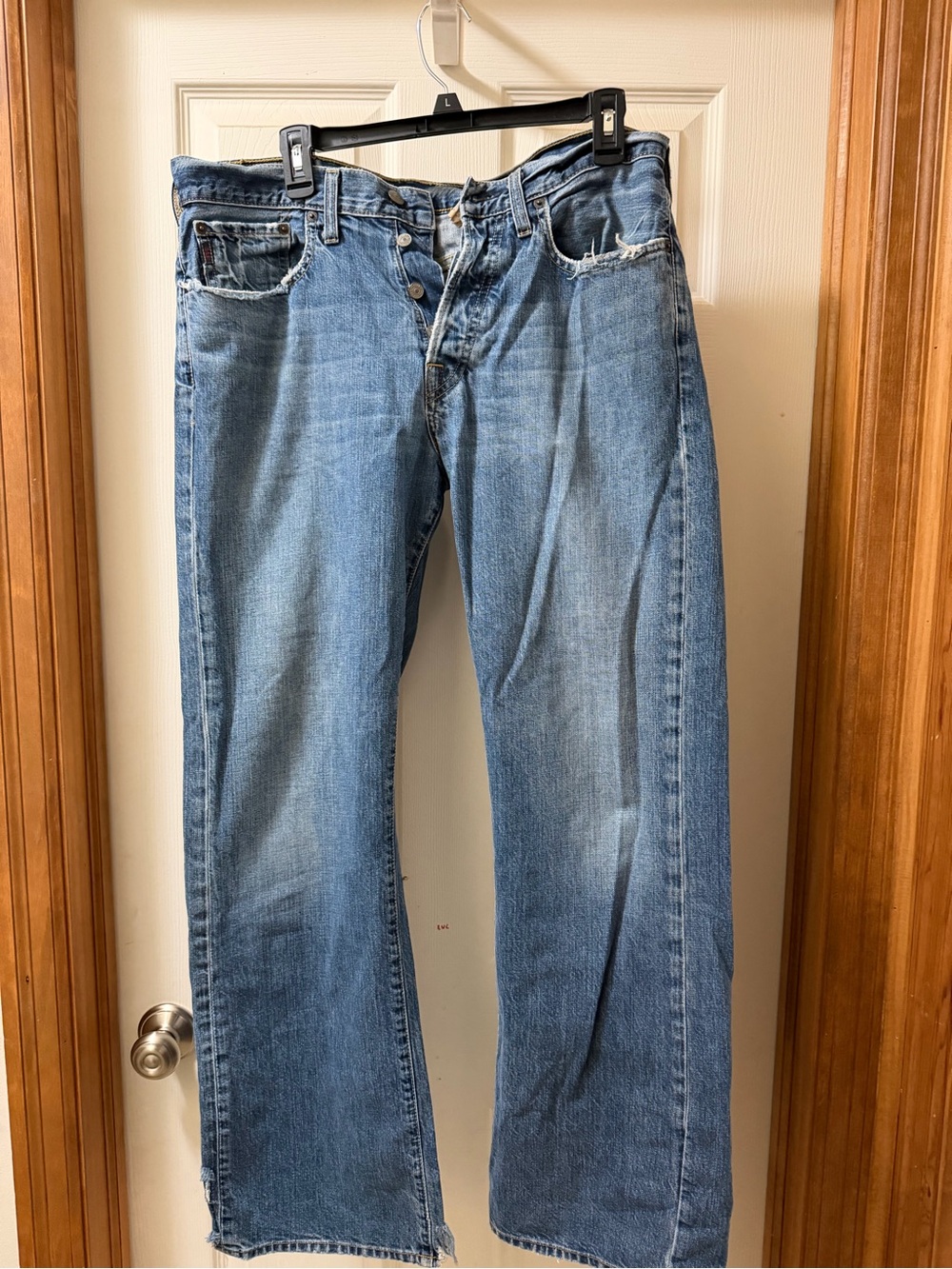 Abercrombie & Fitch Men's Bootcut Jeans in Light Blue Denim